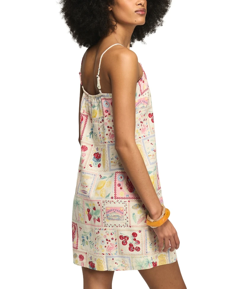 Lucky Brand Women's Sleeveless Conversational Print Mini Slip Dress