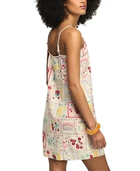 Lucky Brand Women's Sleeveless Conversational Print Mini Slip Dress