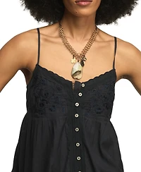 Lucky Brand Women's Embroidered V-Neck Tiered Midi Dress