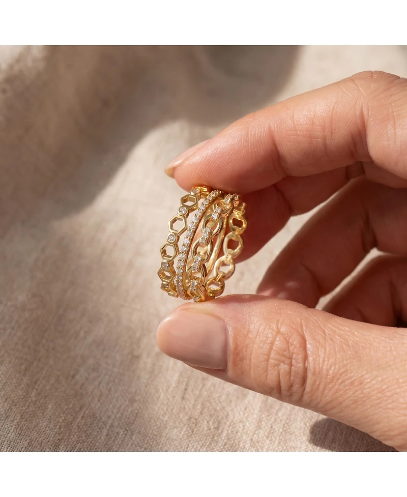 Ra 14K Gold Plated Clear Cubic Zirconia Wide Band Ring