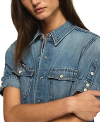 Lucky Brand Women's Cut Off Denim Button-Down Shirt