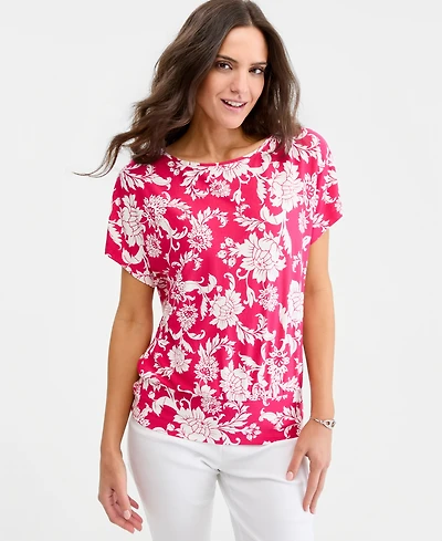 Jm Collection Petite Bianca Floral Banded-Hem T-Shirt, Macy's Exclusive