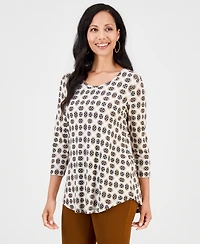 Jm Collection Women's Printed Scoop-Neck 3/4-Sleeve Top, Macy's Exclusive