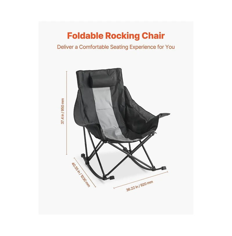 Sugift Folding Rocking Camping Chair Portable Heavy Duty Rocker with Cup Holder