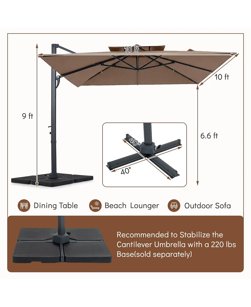 Gymax 10Feet Patio Cantilever Umbrella with 360-Degree Rotation 8 Sturdy Ribs Air Vent for Pool