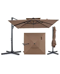 Gymax 10Feet Patio Cantilever Umbrella with 360-Degree Rotation 8 Sturdy Ribs Air Vent for Pool