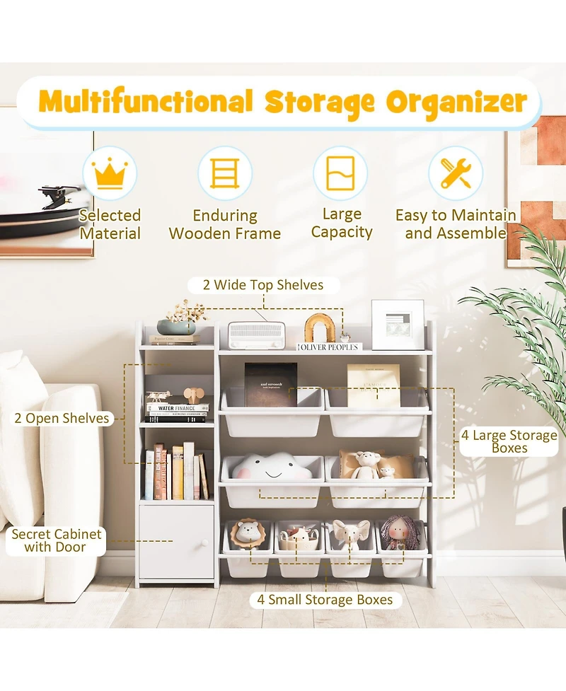 Gouun 4-Tier Kids Toy Storage Organizer Bookshelf and Toy Storage Rack with Door