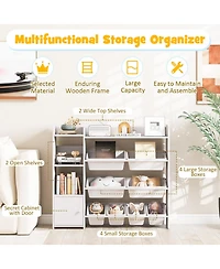 Gouun 4-Tier Kids Toy Storage Organizer Bookshelf and Toy Storage Rack with Door