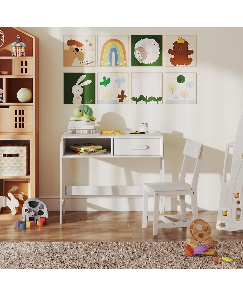 Gouun Kids Desk and Chair Set with Storage Drawer and Hutch