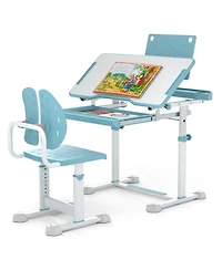 Gouun Kids Height-Adjustable Study Desk and Chair with Tilt Desktop and Book Stand