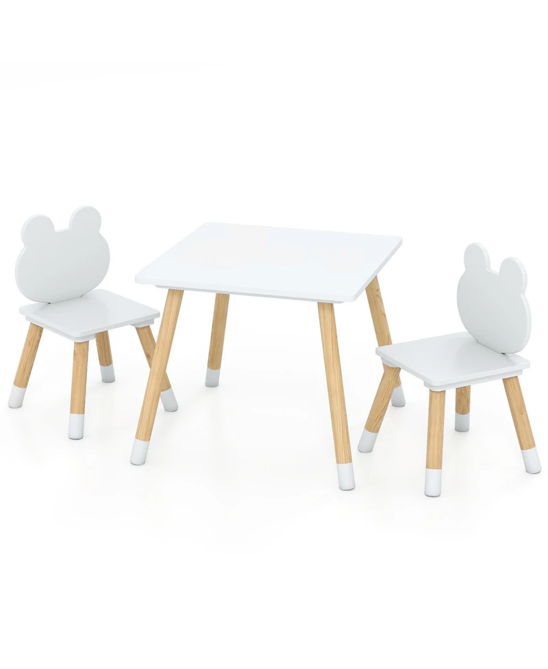 Gouun 3-Piece Kids Wooden Table and Chair Set with Froggy Design