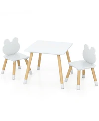 Gouun 3-Piece Kids Wooden Table and Chair Set with Froggy Design