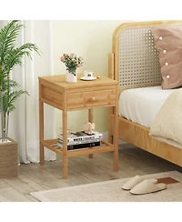 Gouun Bamboo Nightstand with Storage Drawer and Slatted Open Shelf