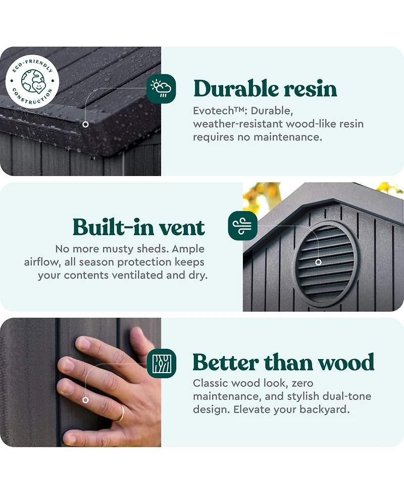 Keter Darwin 6 Foot x 8 Foot Outdoor Garden Tool Storage Shed w/Window, Graphite
