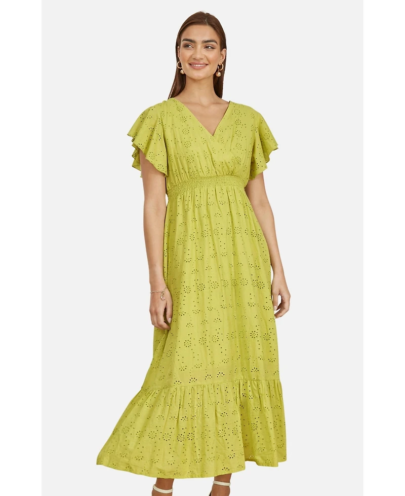 Yumi Women's Cotton Broderie Anglaise Wrap Midi Dress