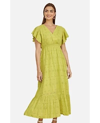 Yumi Women's Cotton Broderie Anglaise Wrap Midi Dress