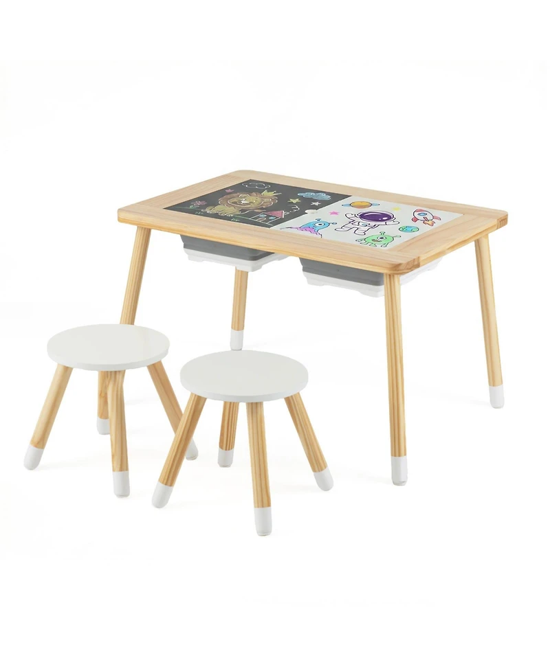 Gouun Wooden Kids Activity Table with Double-Sided Boards and Stools