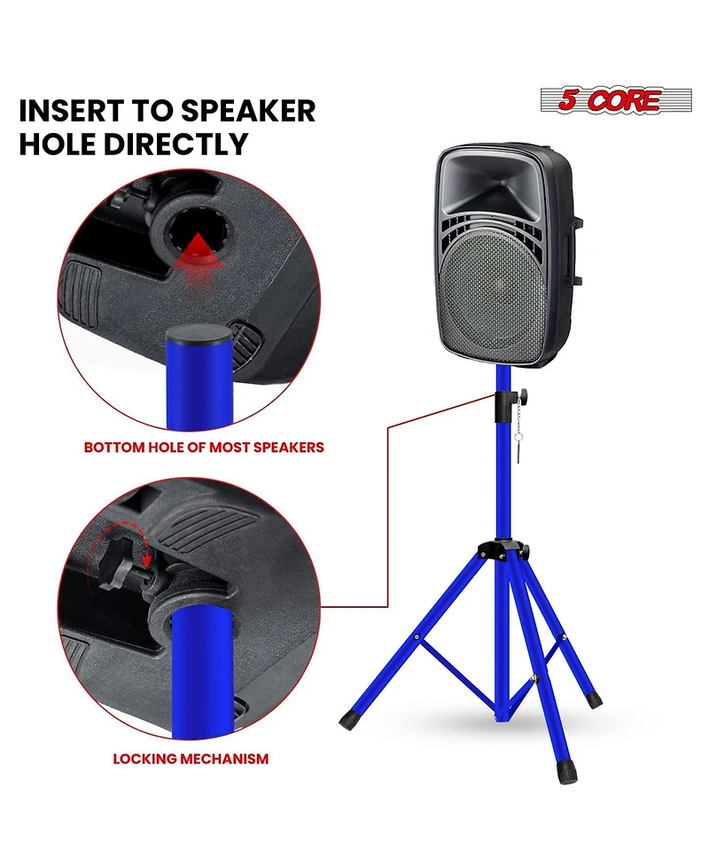 5 core Speaker Stands Pair Adjustable 54 Inch Tripod 132 lbs Capacity 35mm Mount for Dj Pa Use