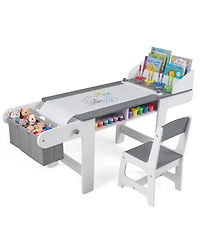 Slickblue Toddler Art Station Table Set with Paper Roll and Storage Bins