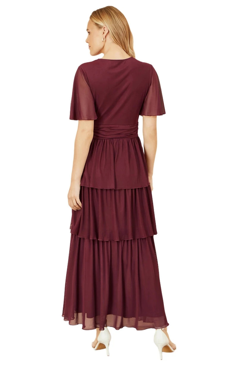 Yumi Women's Mesh V-Neck Tiered Maxi Dress