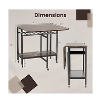 Gouun Folding Dining Table with Wine Rack, Open Shelf, and Wheels