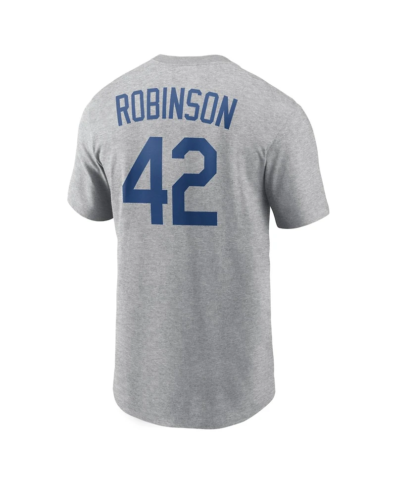 Nike Men's Jackie Robinson Heather Gray Brooklyn Dodgers Cooperstown Collection Name Number T-Shirt