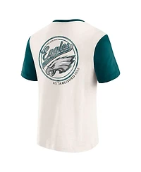 Fanatics Men's Cream Philadelphia Eagles Henley Color Block Slub Pocket T-Shirt