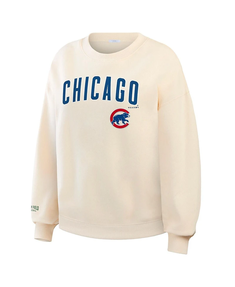 Wear by Erin Andrews Women's Cream Chicago Cubs Heavyweight Crew Neck Sweatshirt