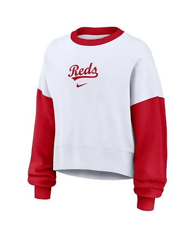 Nike Women's White/Red Cincinnati Reds Oversized High Hip Fleece Sweatshirt