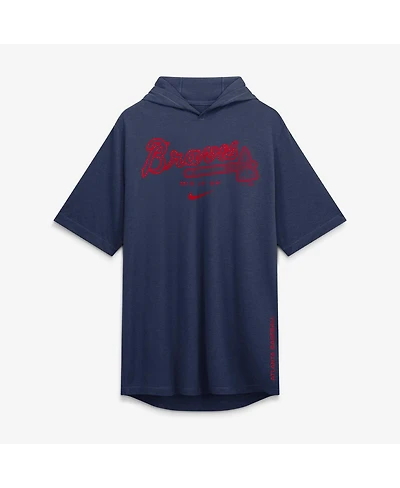Nike Men's Navy Atlanta Braves Arched Wordmark Tri-Blend Hooded T-Shirt