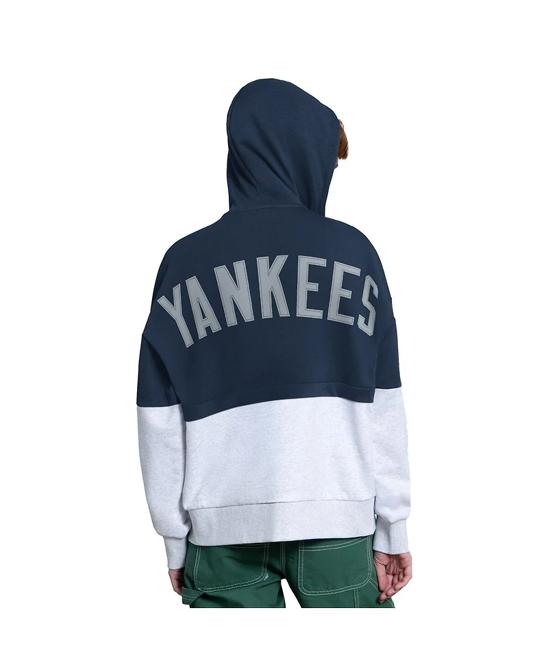 Starter Women's Navy/Heather Gray New York Yankees Wishbone Full-Zip Hoodie