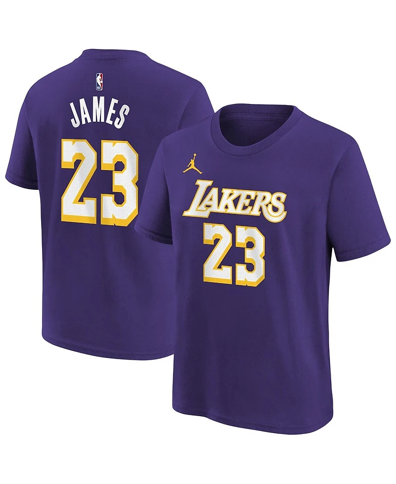 Jordan Big Boys and Girls LeBron James Purple Los Angeles Lakers Statement Edition Name & Number T-Shirt