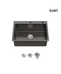 Busdays 27 x 19 Inches Stainless Steel Kitchen Sink Single Bowl Overmount Handmade with Us Standard Drain and Hook