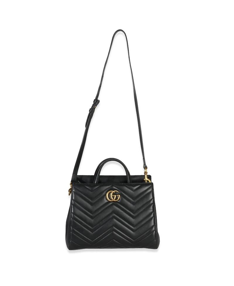 Pre-Owned Gucci Black Matelasse Calfskin Small Marmont Top Handle Tote