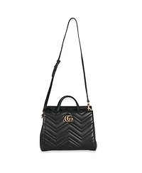 Pre-Owned Gucci Black Matelasse Calfskin Small Marmont Top Handle Tote