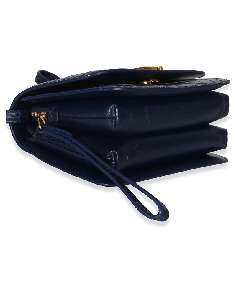 Pre-Owned Balenciaga B. Navy Croc Small Shoulder Bag