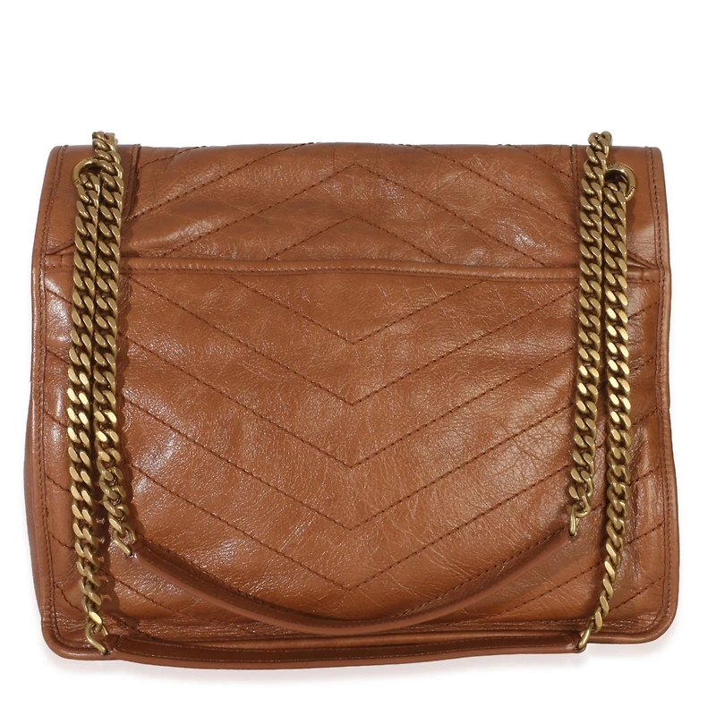 Pre-Owned Saint Laurent Caramel Crinkled Calfskin Matelasse Medium Niki Chain Satchel