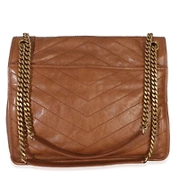 Pre-Owned Saint Laurent Caramel Crinkled Calfskin Matelasse Medium Niki Chain Satchel