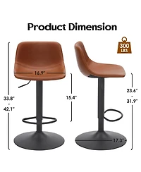 flynama Adjustable Industrial Bar Stools Set of 2, Pu Leather, 350 Lbs Capacity
