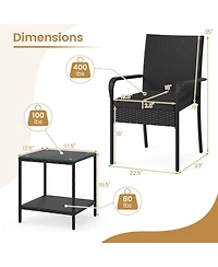 Gouun 3-Piece Pe Rattan Patio Chair Set with 2-Tier Side Table and Cushions