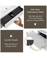 Sillysis Inch Glossy Wall Mounted Bathroom Vanity with Resin Sink and Soft Close Drawers