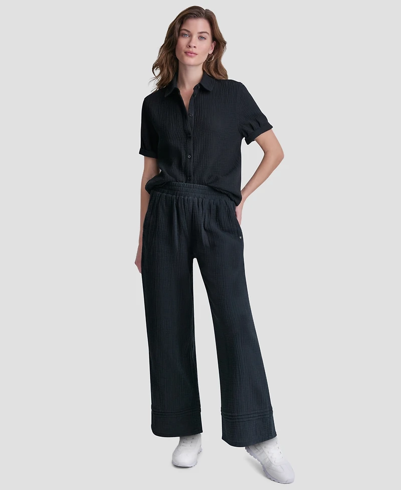 Dkny Jeans Petite Smocked Encased Elastic Waistband Ankle Length Pants