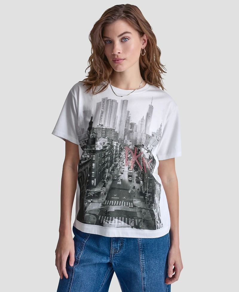 Dkny Jeans Petite New York Stacked Sequin Logo Short-Sleeve T-Shirt
