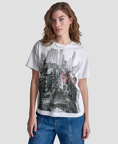 Dkny Jeans Petite New York Stacked Sequin Logo Short-Sleeve T-Shirt