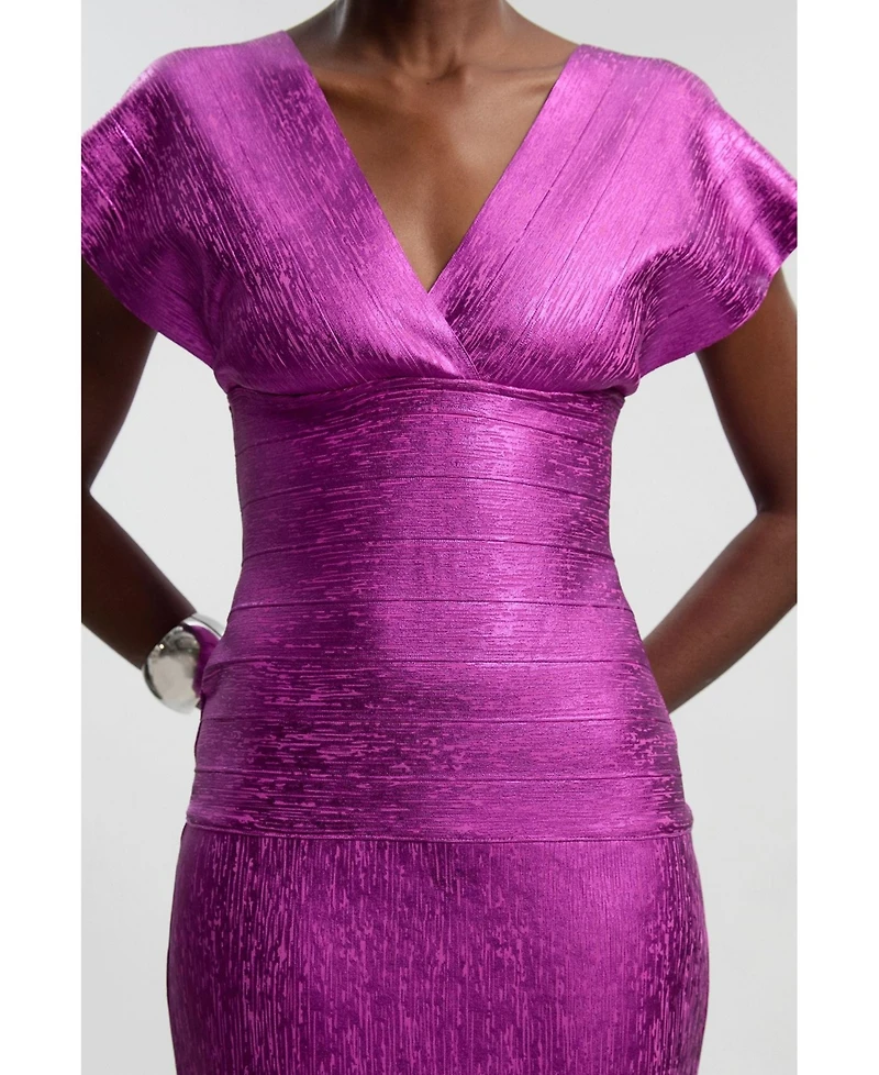 Karen Millen Women's Metallic Angel Sleeve Knit Midi Dress