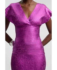 Karen Millen Women's Metallic Angel Sleeve Knit Midi Dress