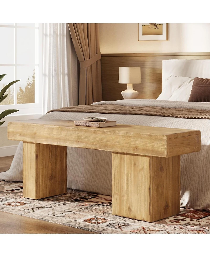 Tribesigns Solid Wood Dining Bench, 47" Farmhouse Dining Bench with Thickened Seat and Artistic Legs, Entryway Bench