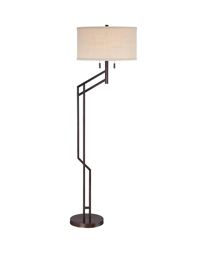 Possini Euro Design Modern Industrial Floor Lamp 61.75" Tall Angular Burlap Drum Shade for Living Room Reading Bedroom Office
