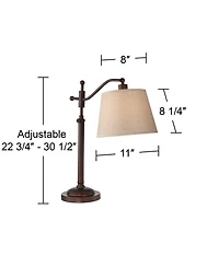 Regency Hill Traditional Desk Lamp 30 1/2" Tall with Usb Charging Port Arm Adjustable Drum Shade for Living Room Office