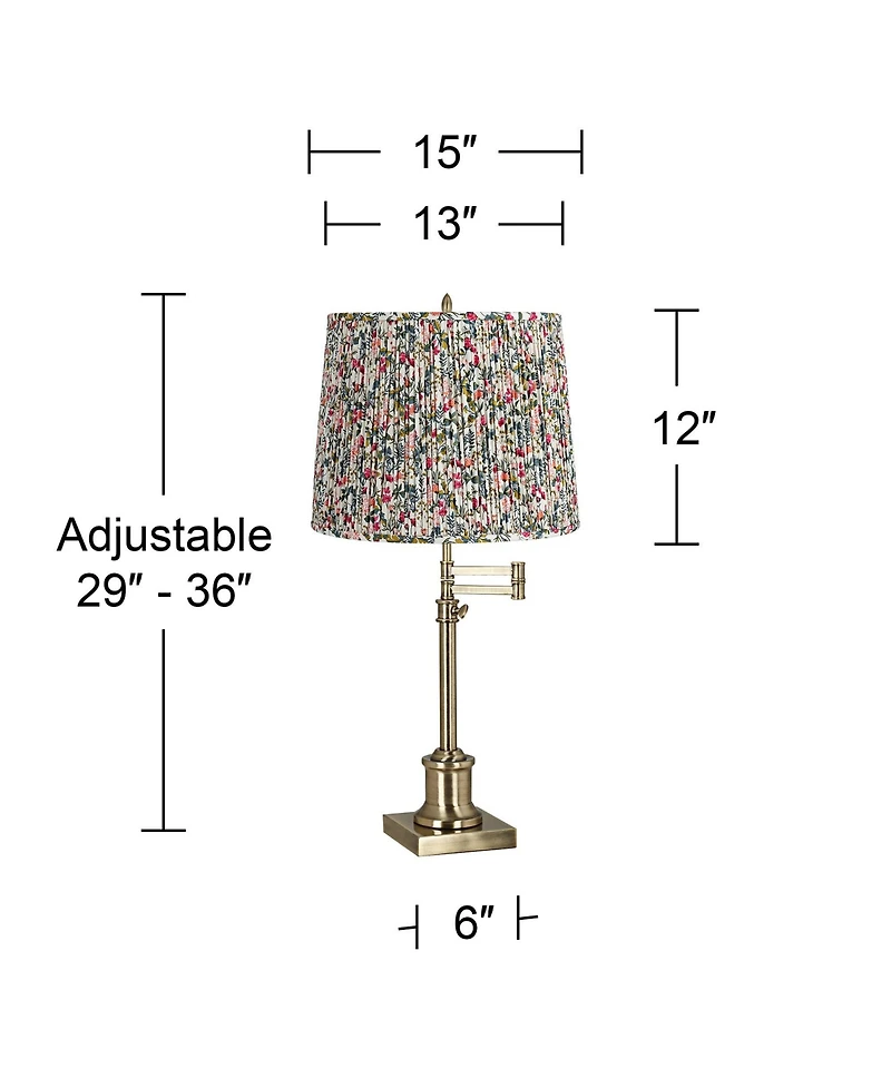 360 Lighting Westbury 36" Tall Large Traditional End Table Lamp Swing Arm Antique Brass Finish Meadow Shade Living Room